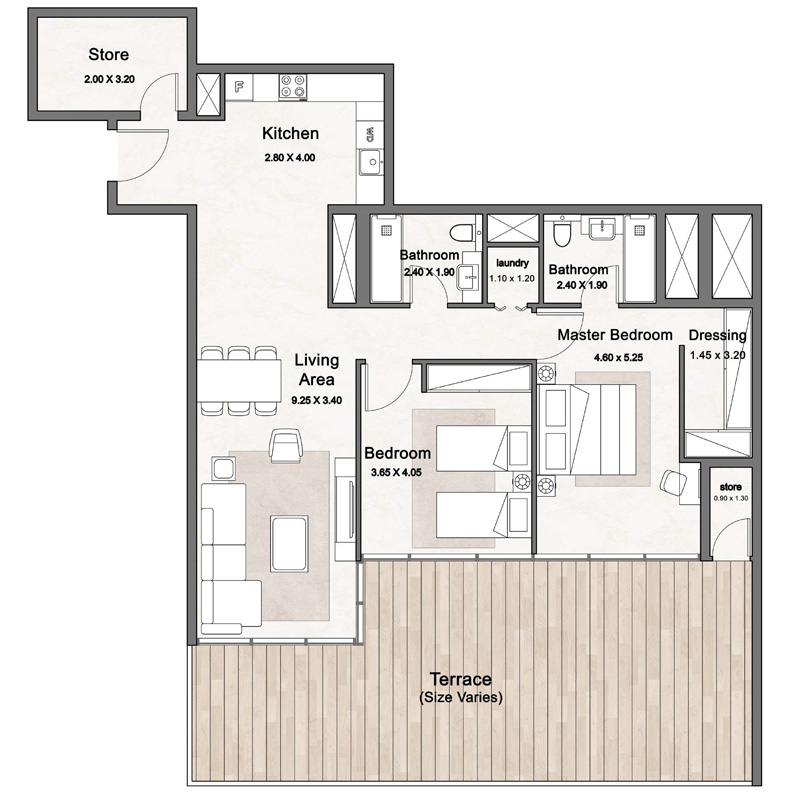 L+2 Bedrooms - Type F